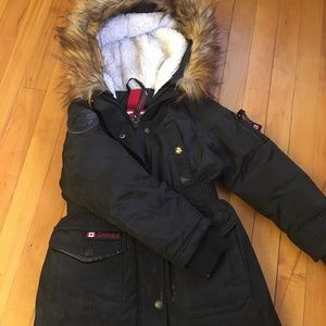 Girl black parka winter coat
